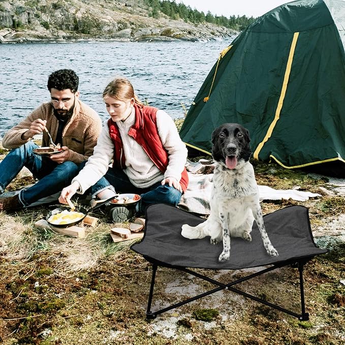 Elevated Dog Bed, Portable Raised Pet Cot for Outdoor and Indoor Folding Dog Cot Bed with Padded Filling Carrying Bag Included Pet Raised Travel Lounger for Camping Traveling (36x36x12inch)-PawvioPets
