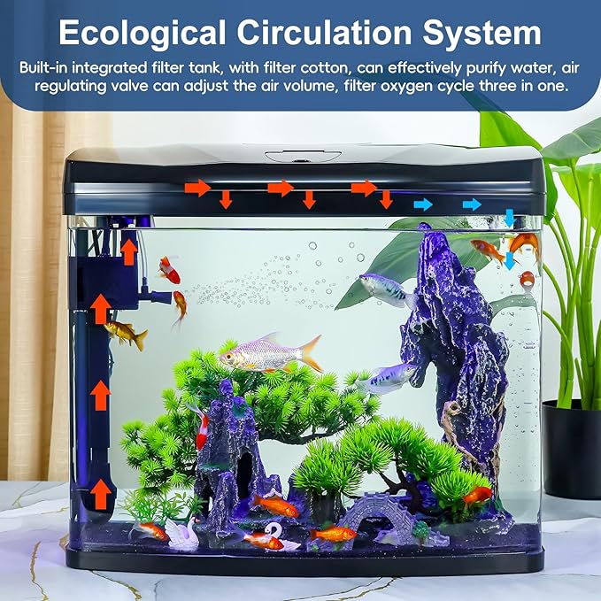 13 Gallon Glass Aquarium Starter Kit with Flip-Top Feeding Port for Betta Fish: Crystal Clear Viewing, Eco-Cycle Filtration, Air Pump, and LED Lighting-PawvioPets