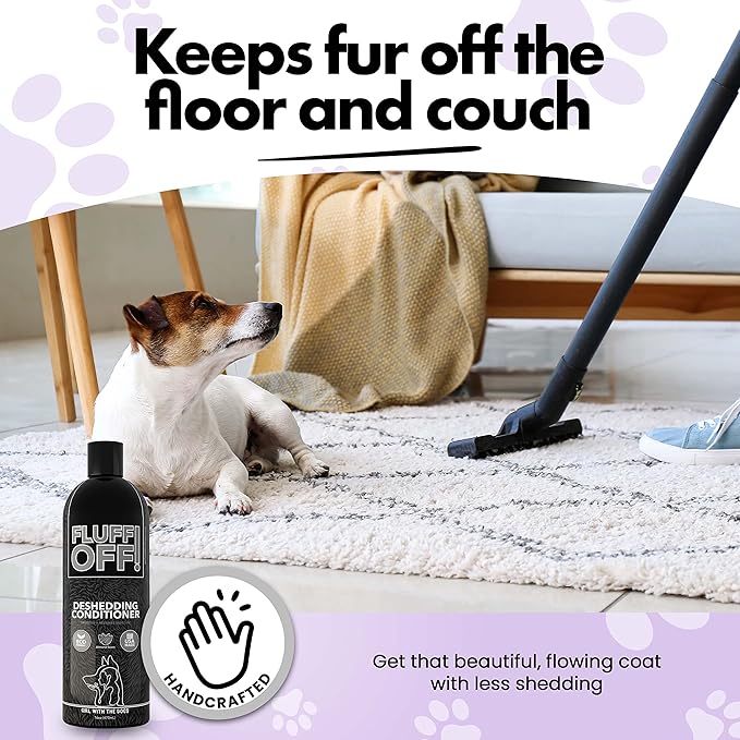 Fluff Off! by Girl With The Dogs, Natural Deshedding Dog/Cat Conditioner, 16 Oz, Made in USA 8 Wks+-PawvioPets