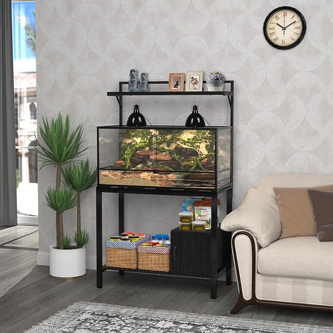 GDLF 40-50 Gallon Fish Tank Stand with Plant Shelf Metal Aquarium Stand with Cubby Storage 36.6" x 18.5" Tabletop fits Aquarium,Turtle Tank,or Reptile Terrariums-PawvioPets