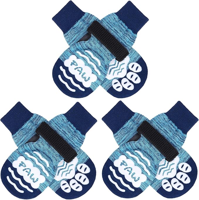 BEAUTYZOO Anti Slip Dog Socks for Small Medium Large Dogs,Paw Protector with Grips for Hardwood Floor Hot/Cold Pavement,Traction Control 3 Pairs AntiTwist Dog Shoes to Prevent Licking for Senior Dog-PawvioPets