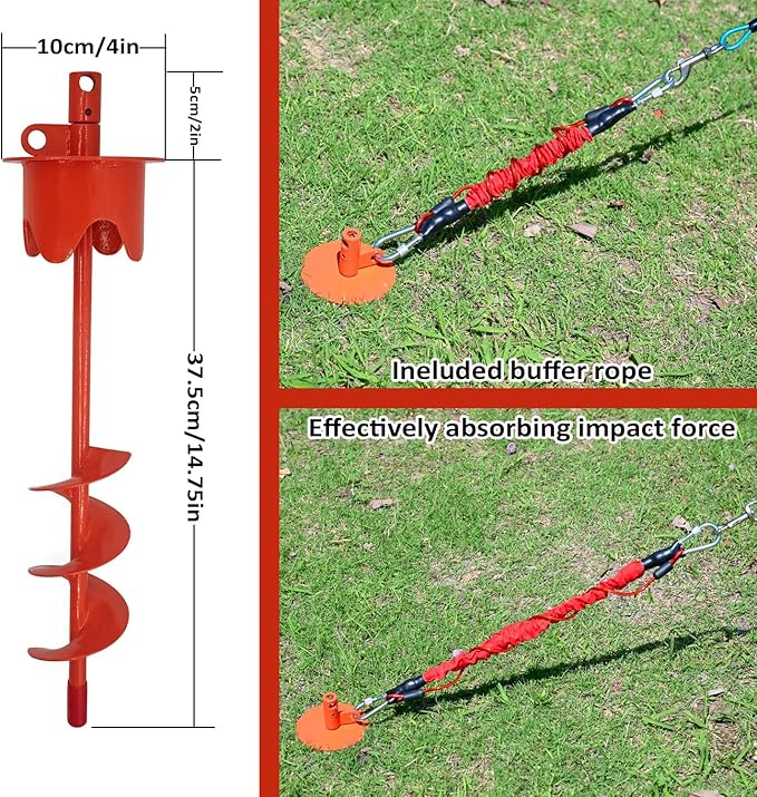 Dog Stakes for Outside Heavy Duty Hold up to 350Lbs Large Dogs Tie Out Tether Leash Chain for Yard Screw in Ground Anchors 17inch with Buffer Rope-PawvioPets