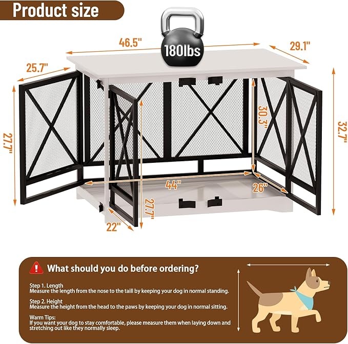 COZPAW Large Dog Crate Furniture - 48 inch Heavy Duty Dog Kennel Indoor for XLarge Breed with Double Doors, Wooden Dog Cage XL Modern Decorative End Table Pet House (White)-PawvioPets