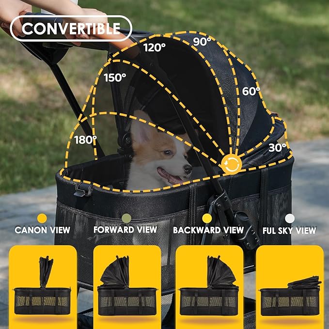 3 in 1 Pet Stroller with Removable Carrier, Folding Stroller for Small/Medium Dogs and Cats, Waterproof, All-Terrain, with Sun Shades, Car Seat-PawvioPets