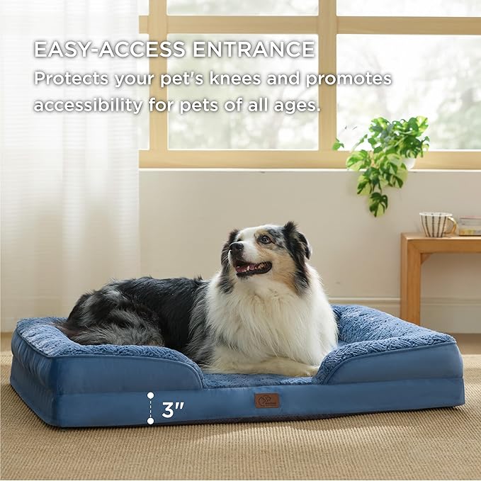 Bedsure XL Orthopedic Dog Bed for Extra Large Dogs - Washable XLarge Dog Cat Bed Waterproof, Comfort Dogs Couch Sofa with Washable Removable Cover, Pet Bed with Nonskid Bottom, Plush-Blue, 42"-PawvioPets