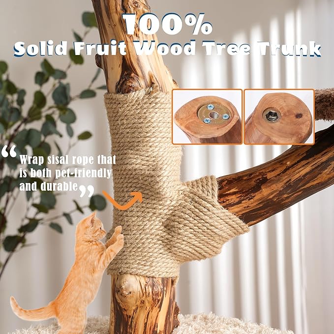54.7'' Modern Cat Tree for Indoor Cats Large Adult, Wood Cat Tree with 3 Spacious Condos, Luxury Cat Tower with Cozy Perch, Scratching Post, Sturdy Kitty House Furniture for Small Medium Large Cats-PawvioPets