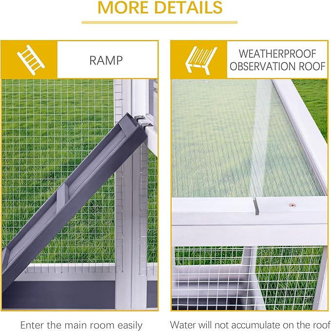 GEGURI Rabbit Hutch, Two-Story Indoor Bunny Cage, Outdoor Guinea Pig Cages for Small Animals with Wheels, Removable Tray-PawvioPets