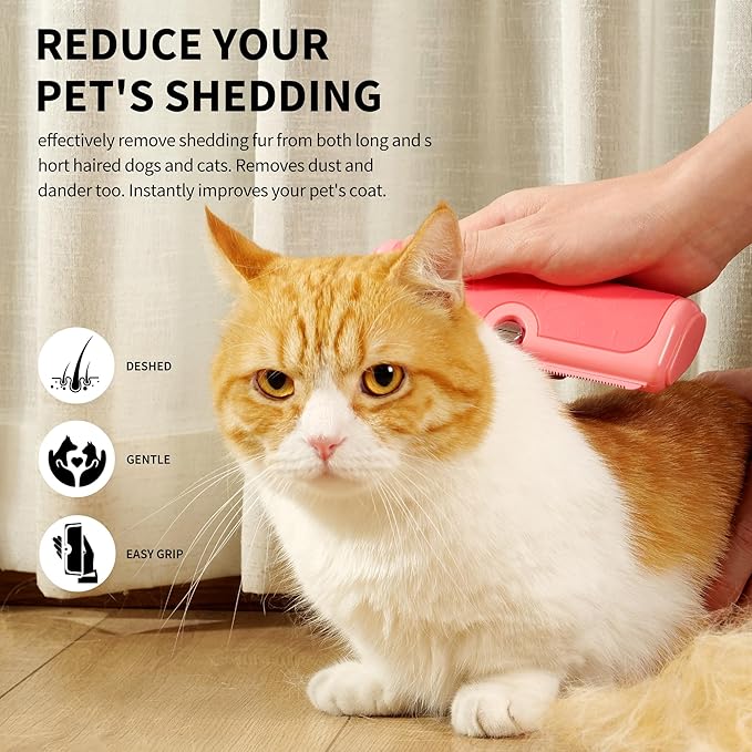 Deshedding Brush for Dogs, Cats, Horses & Rabbits – Professional Pet Grooming Comb,Removes Loose Fur & Undercoat,Gentle Stainless Steel Blade,Easy Clean Handle,Grooming cat brush-PawvioPets
