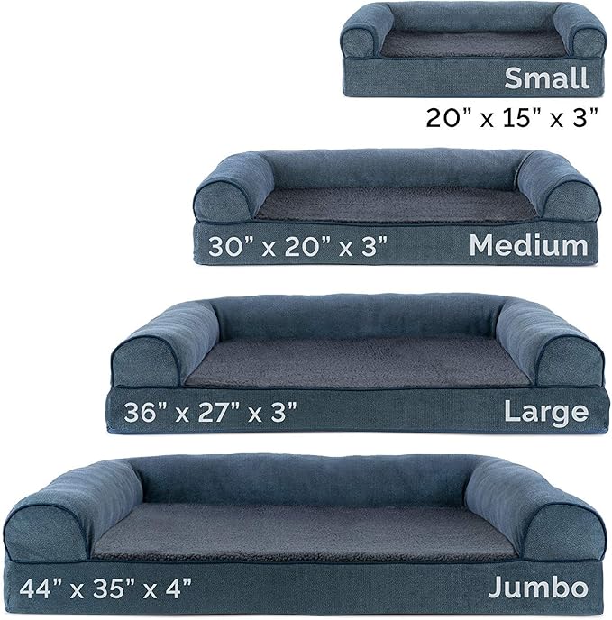 Furhaven Cooling Gel Dog Bed for Large/Medium Dogs w/ Removable Bolsters & Washable Cover, For Dogs Up to 55 lbs - Sherpa & Chenille Sofa - Orion Blue, Large-PawvioPets