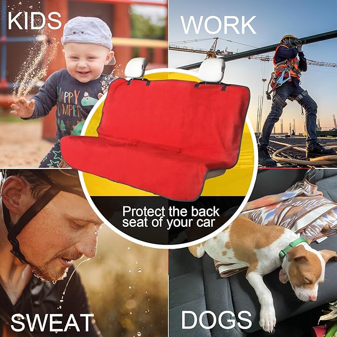 Back Seat Cover for Car Trucks Van SUV,Waterproof Rear Bench Towel Seat Covers for Dogs and Kids,Automotive Backseat Protector (Red)-PawvioPets