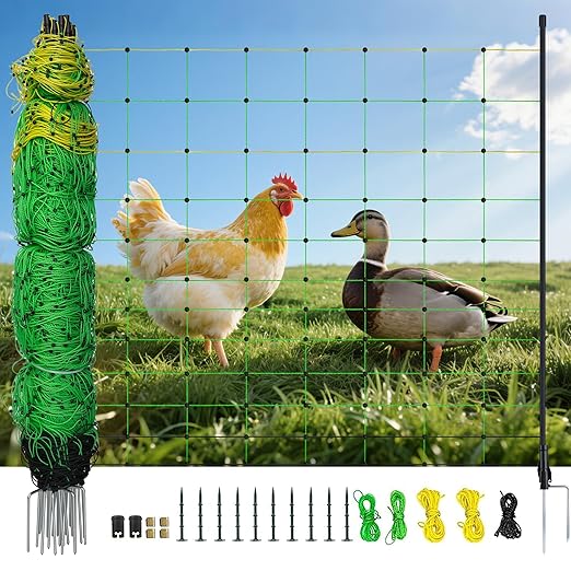 Electric Fence Netting, 49.6" H x 164'L, Electric Poultry Fence, Net Fencing Kit, Movable Livestock Nets for Yard,Backyards,Farms,Ranches, Energizer Not Included-PawvioPets