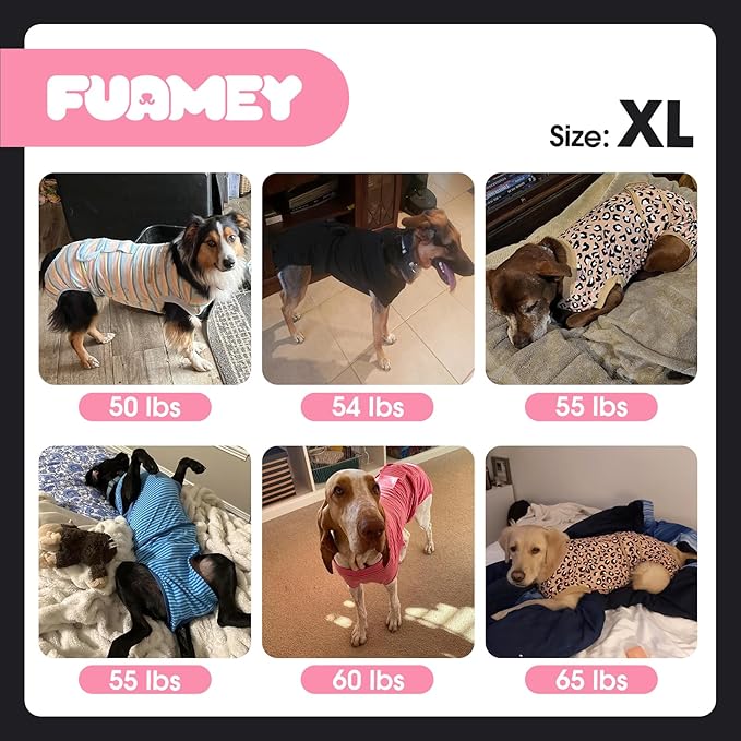FUAMEY Recovery Suit for Dogs After Surgery,Soft Breathable Dog Bodysuit E-Collar & Cone Alternative Surgical Suit,Male Female Dog Neuter Spay Suits Anti Licking Wounds Onesie Navy Blue Strips XL-PawvioPets