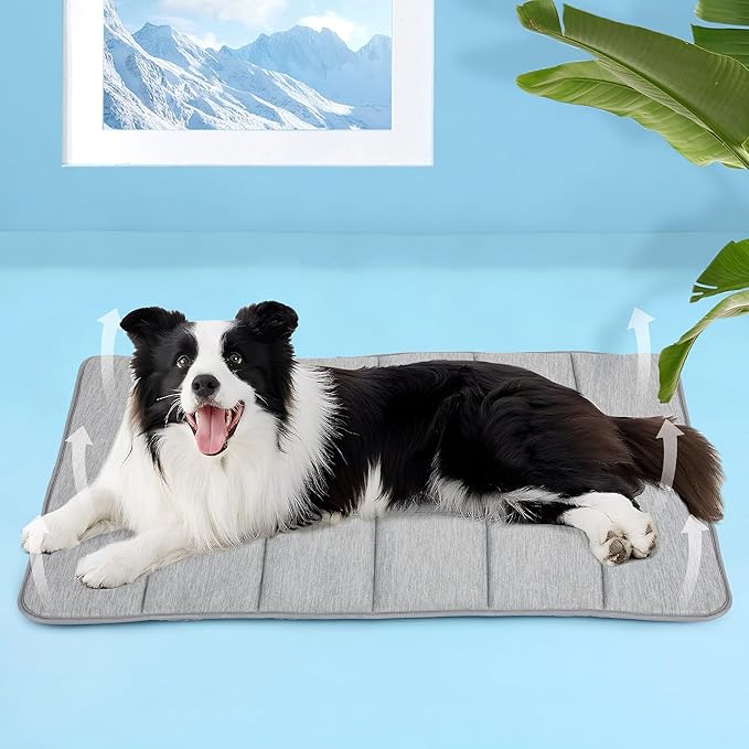 Dog Cooling Mat for Large Dogs - 35x23 Orthopedic Memory Foam Pet Pad for Summer, QMAX>0.5, Washable Premium Comfort Crate Pad for Your Furry Companion, Grey,-PawvioPets