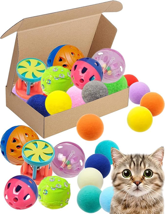 15-Pack Cat Toy Balls for Indoor Cats and Kittens (1.5'' - 2.2'', Cat Toys Mega Set)-PawvioPets