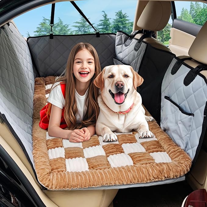 Dog Car Bed Mat, Non-Slip Backseat Extender Pet Blanket, Plaid Dog Bed for SUVs, Sedans & Trucks, Chew-Resistant Travel Pad for Dogs, Easy Clean & Scratch-Proof & Comfort (50"x24.6")-PawvioPets