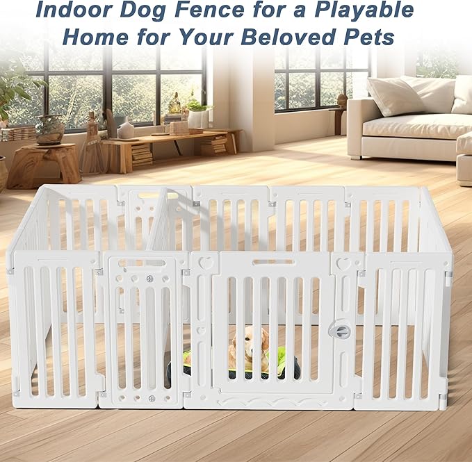 2 Room Dog Playpen with Door,DIY Shape Combination Puppy Pen,16-Panel+2 Link Piece+Large Door+Small Door,25.5" H Dog Fence,Non-Slip&Secure Pet Gate,Easy to Assemble-PawvioPets