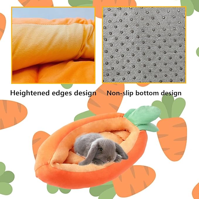 Bunny Bed, Rabbit Bed Carrot Shape, Soft & Machine Washable with Removable Cushion for Guinea Pig Chinchilla Squirrel Hedgehog and Other Small Animals (Carrot Shape)-PawvioPets