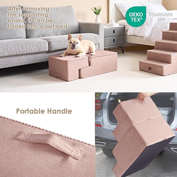 EHEYCIGA Dog Stairs for Bed 18" H, 4-Step Dog Steps for High Bed, Pet Steps for Small Dogs and Cats, Non-Slip Balanced Pet Ramp Indoor, Pink-PawvioPets