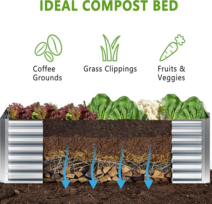 EKX 4x2x2FT Galvanized Raised Garden Bed, Raised Garden Bed Kit-Metal Planter Box Outdoor,Planting for Vegetables, Fruits,Herbs, Flowers-Slive-PawvioPets