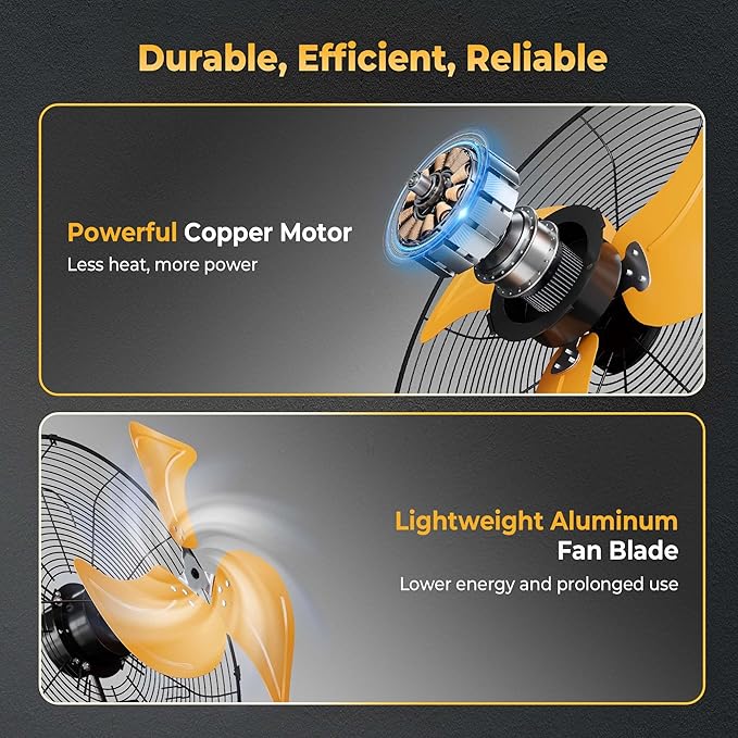 18 Inch Wall Mount Fan, Extended 6.6ft Power Cord, 360° Tilt Adjustment, 3-Speed, IP44 Industrial Commercial Wall Mounted Fan for Greenhouse, Garage, Workshop, Covered Patio, 1 Pack-PawvioPets