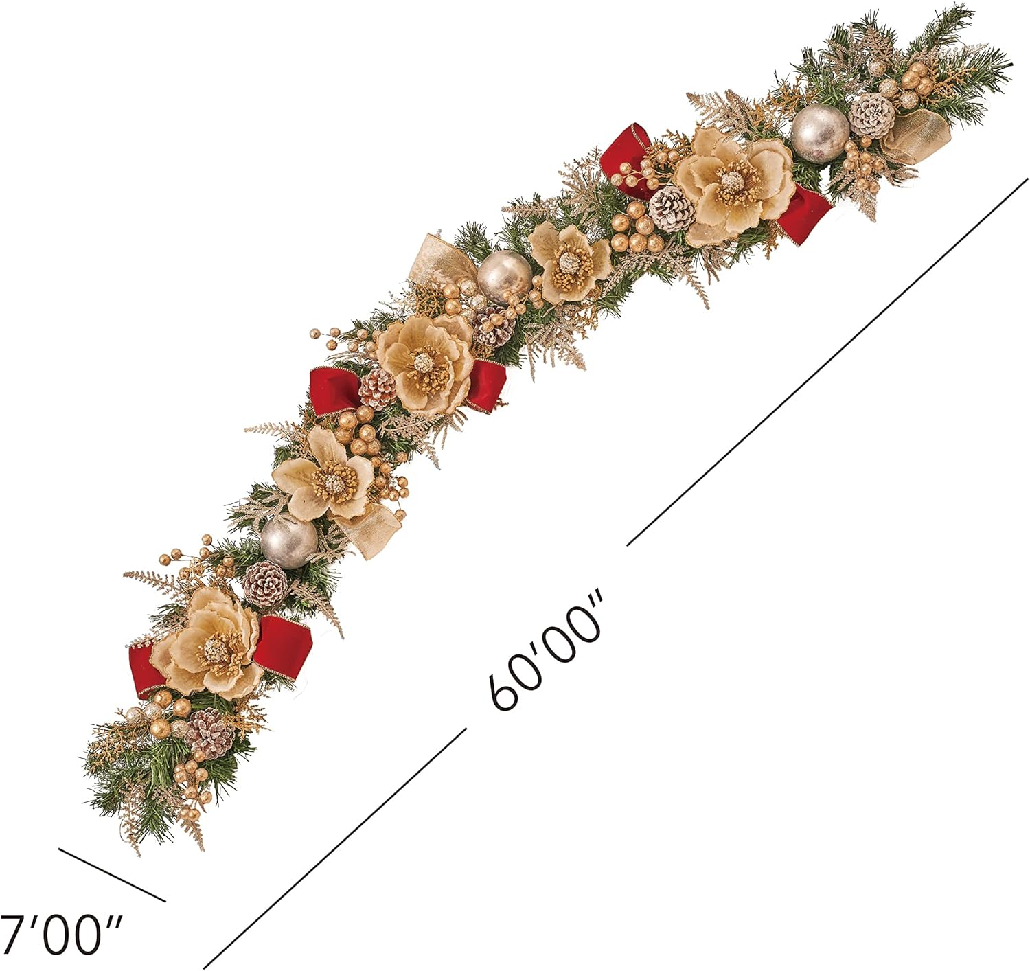 5ft Handcrafted Premium Christmas Garland Glittery Glam Magnolia - Unlit, Artificial for Stairs Railing, Banister, Staircase, Fireplace HOLIDAY TREE