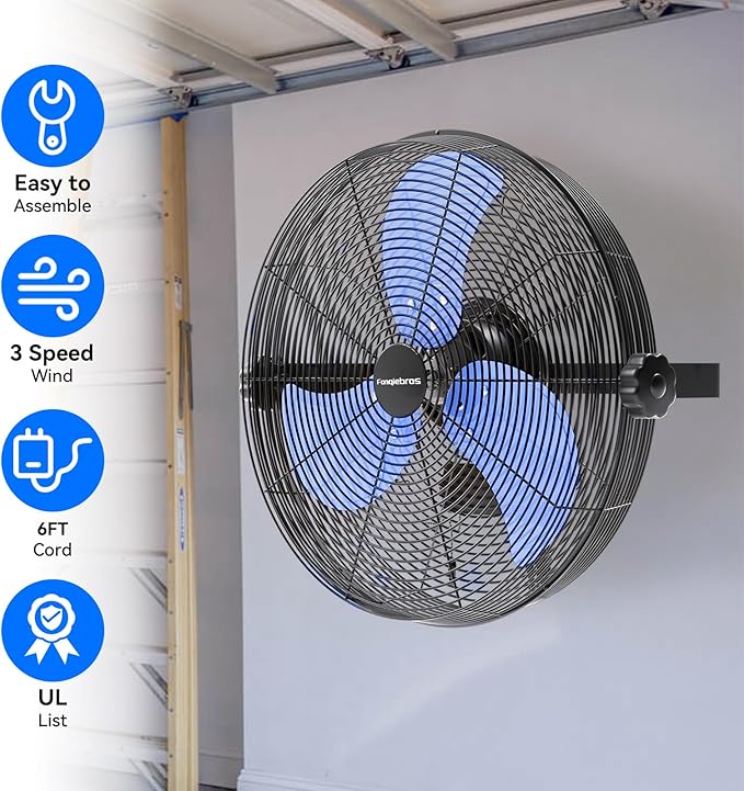 4580 CFM 18 inch High Velocity Wall Mounted Fan, 3-Speed Metal Fan with Sealed Motor, 360 Degree Tliting Heavy Duty Wall Fan for Patio, Barn, Garage, and Gazebo - UL listed-PawvioPets