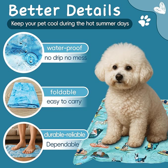 Cooling Pad for Dog,Instant Pet Cool Mat for Puppy,Comfortable Cool Pet Mat for Cat.Portable Dog Bed for Summer. Suitable for Outdoor Summer Crate Pad.Long Time Cooling.Animal(Size-M 15.7 * 19.7in)-PawvioPets