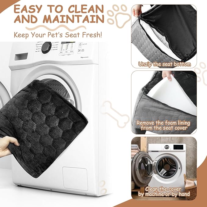 Dog Car Seat for Small/Medium Dogs - Dog Booster Seat with Safety Straps & Non-Slip Base, Travel Pet Car Seat with Storage Pockets, Washable & Removable, Suitable for Dogs Under 35 lbs (Black&Gray)-PawvioPets