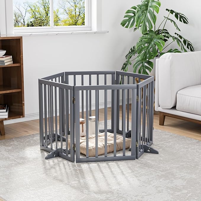 Dog Gate for Stairs 37-110" Wide, Fully Assembled Foldable Dog Gates for Doorways House, Freestanding Pet Gates for Dogs, Doogie Puppy Fence Gate-PawvioPets