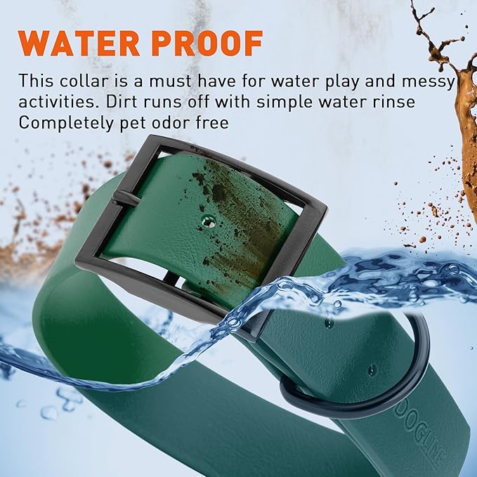 Dogline Biothane Waterproof Dog Collar Strong Coated Nylon Webbing with Black Hardware Odor- Proof for Easy Care Easy to Clean High Performance Fits Small Medium or Large Dogs, Hunter Green-PawvioPets