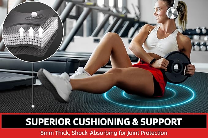 Extra Large Exercise Mat, 10'x6'/9'x6'/8'x6'/7'x5'/6'x4' (8mm/10mm) Thick Workout Mat for Home Gym Flooring, Garage, Shoe-Friendly, High-Density, MMA, HIIT, Weight Lifting, Cardio&Strength-PawvioPets