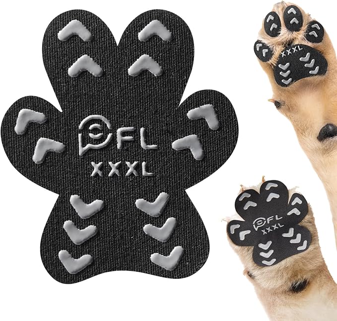 Anti Slip Dog Paw Protector Pads for Senior Dogs, Paw Pads for Dogs Traction, Disposable Self Adhesive Paw Grips for Old Dog on Slippery Hardwood Floor, Black 12 Sets (48pcs) XXXL(80+lbs)-PawvioPets