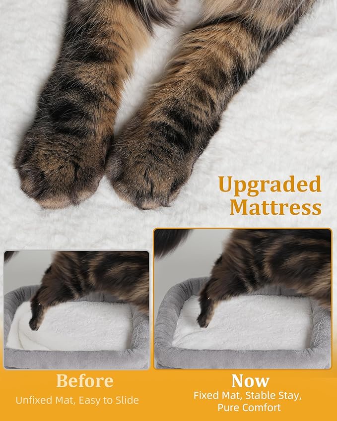 14in Cat Tree Tower with 20 * 16.5in Perch Bed and Washable Top for Large Adult Cats, Condo and Scratching Post for Indoor Kitten Pet, Light Gray-PawvioPets