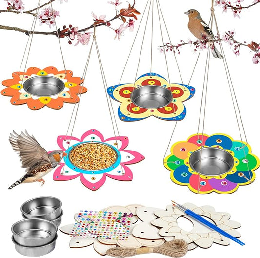 Fennoral 4 Pack Bird Feeder Kits for Kids Make Your Own Bird Feeders Wooden Arts and Crafts for Kids Ornaments DIY to Paint Bird Feeders Craft for Spring Winter Garden Outdoor Activities Project-PawvioPets