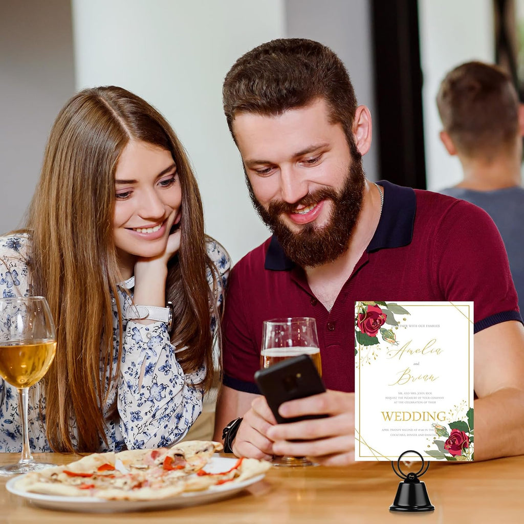 24 Pcs Table Number Holders Place Card Holders for Table 2 Inch Ring Clip Bell Number Holder Metal Picture Holder for Wedding Christmas Restaurant Home Photo Office Memo(Black,Ring)