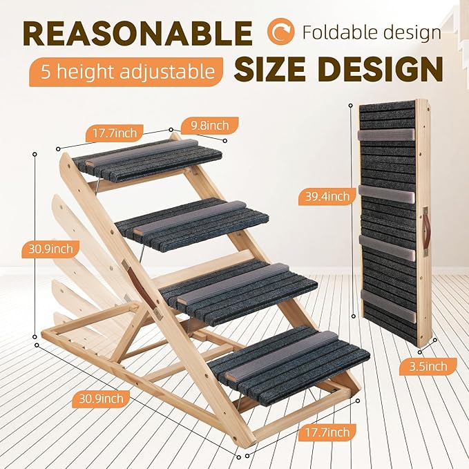 2-in-1 Dog Ramp and Dog Stairs Folding Ramp for Bed and Couch, Suitable for Small to Medium Dogs, Supports up to 150 Pounds-PawvioPets
