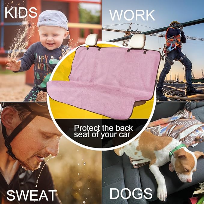 Back Seat Cover for Car Trucks Van SUV,Waterproof Rear Bench Towel Seat Covers for Dogs and Kids,Automotive Backseat Protector (Pink)-PawvioPets