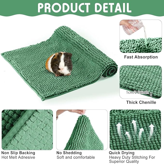 Amylove 4 Pcs Guinea Pig Cage Liner Guinea Pig Bedding Washable Fleece Pee Pads Reusable Small Animals Training Mat Small Animal Sleeping Bed for Bunny Hamster(Dark Green,16 x 24 Inch)-PawvioPets