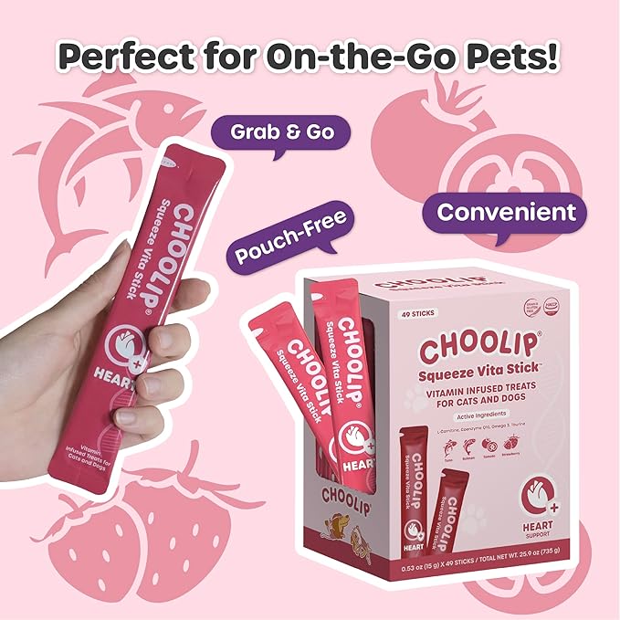 Grab & Go Squeeze Vita Stick Lickable Treats for Dogs & Cats. 49 Heart Support Sticks with Essential multivitamins. Soft and Tasty Paste for All Life Stages, Supporting Heart Health-PawvioPets
