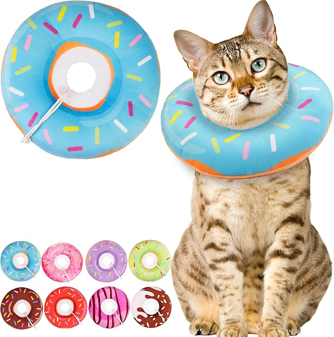 Cat Cone Collar Soft, Cute Cat Donut Collar After Surgery, Adjustable Kitten Recovery Cones to Stop Licking, Lightweight Neck Elizabethan Collars for Cats Kittens (Blue, Medium)-PawvioPets