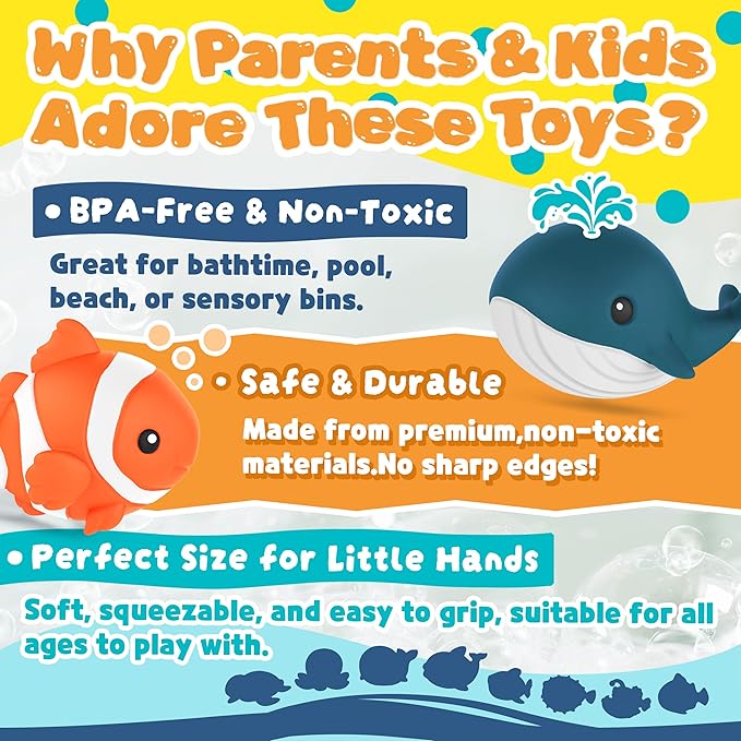 8 PCS Ocean Animal Bath Toys Mold Free Infant Bath Tub Toys for 12 Months - No Hole Bathtub Toys for Toddlers 1-3 Water Pool Toys for Baby Toddler Ages 1+-PawvioPets