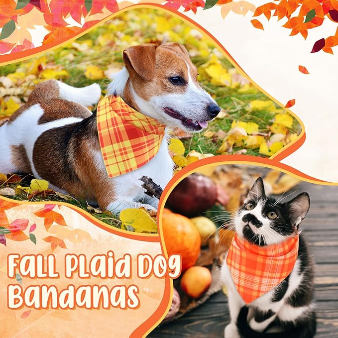 Abbylike 50 Pcs Fall Dog Bandanas Bulk Plaid Bandanas for Dogs Autumn Doggie Triangle Kerchief Scarf Bibs Set for Autumn Small Medium Large Pets Costume Accessories (19.7 x 13.8 x 13.8 Inch)-PawvioPets
