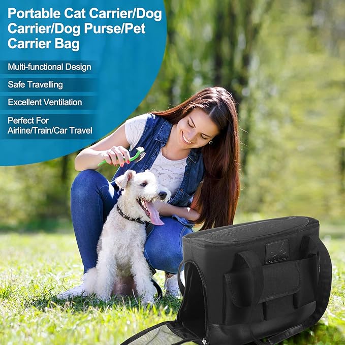 Cat Carrier, Dog Carrier, Pet Carrier, Foldable Waterproof Premium PU Leather Oxford Cloth Dog Purse, Portable Bag Carrier for Small to Medium Cat and Small Dog, Airline Approved Soft-Sided Carrier-PawvioPets