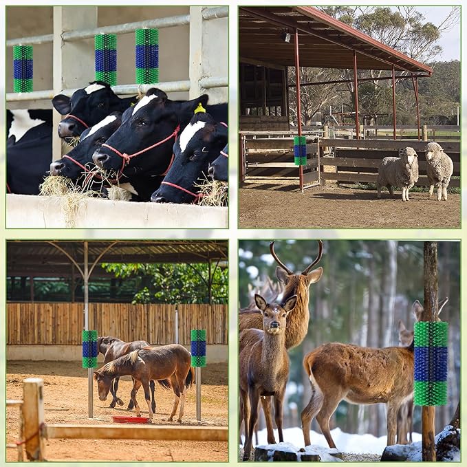 2PCS Livestock Scratch Brush, 17.5 x 7.8 Inch Goat Brushes for Grooming, Horse Brushes for Scratching, Livestock Brushing with 4 Screws for Horse, Elk, Cattle, Pig, Sheep（Green）-PawvioPets