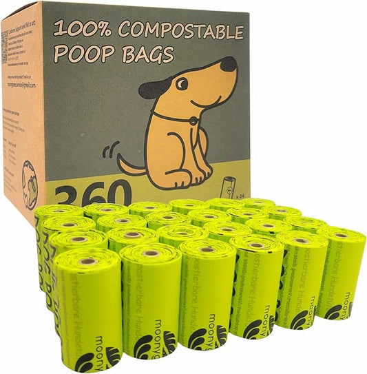 Compostable Dog Poop Bag Rolls, Doggie Poop Bags Refills, Eco-Friendly Pet Waste Bags, Vegetable-Based Unscented, Extra Thick, Leak Proof, Size 9 x 13 Inches, 360 count-PawvioPets
