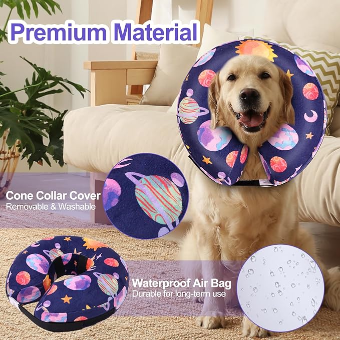 CuteBone Inflatable Dog Neck Donut with Removable Soft Fleece Covers for Small/Medium/Large Dogs and Cats After Surgery GWB11XL-PawvioPets