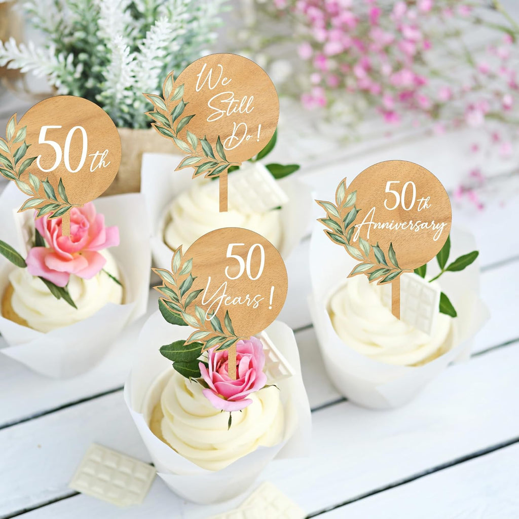 Custom Cupcake Toppers Cake Decorations in Wood for Wedding Engagement Baby Shower Birthday Party etc. (Design A / 36 PCS)
