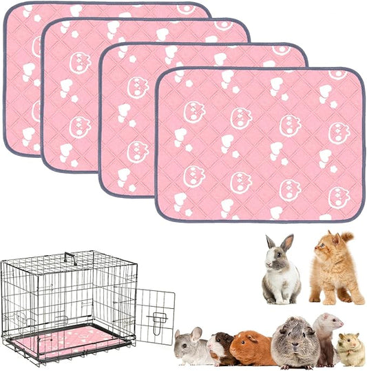 4 Pack Guinea Pig Bedding - Washable Guinea Pig Cage Liners, Waterproof Reusable & Anti Slip Pee Pads Super Absorbent Mats for Small Animals Pet Rabbit Bunny Hamster Rat (Pink, 24 x 18 Inch)-PawvioPets