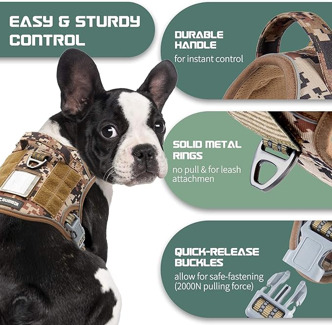 BUMBIN Tactical Dog Harness for Small Dogs No Pull, Famous TIK Tok No Pull Puppy Harness, Fit Smart Reflective Pet Walking Harness for Training, Adjustable Dog Vest Harness with Handle Desert Camo S-PawvioPets