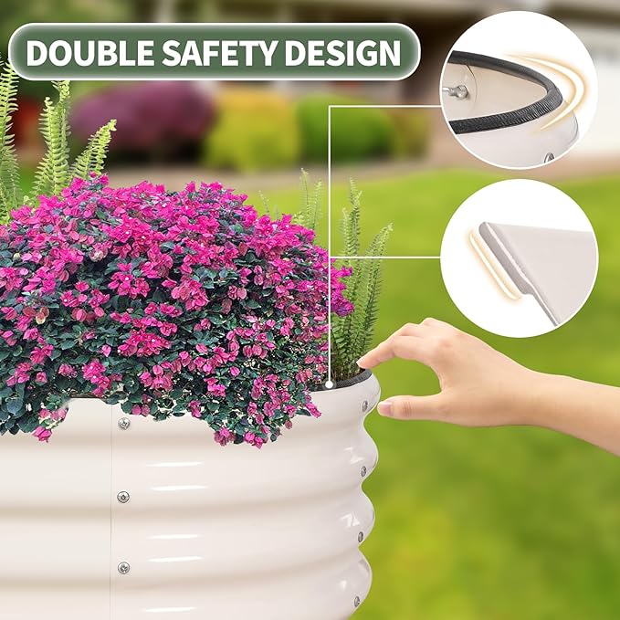 1MORE Galvanized Raised Garden Bed- Planter Garden Boxes Outdoor, Raised Beds for Gardening, 8x2x1ft Metal Garden Bed Kit for Vegetables Flower, Planter Raised Beds with Protective Tape & Tools.White-PawvioPets